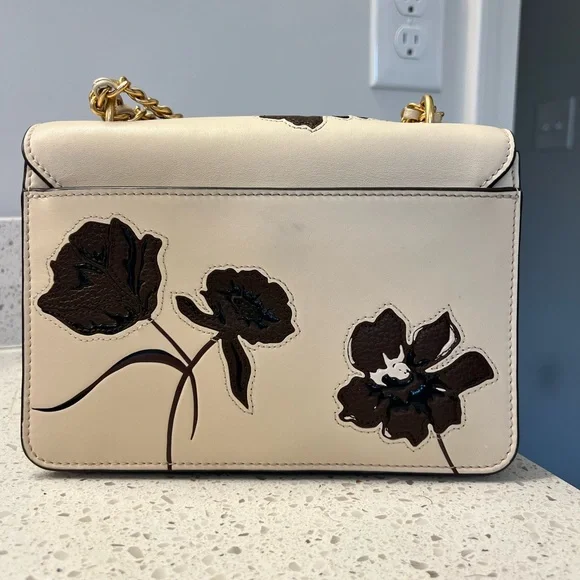 Tory Burch Cream and Brown Floral Crossbody Bag set with card holder - Picture 4 of 13